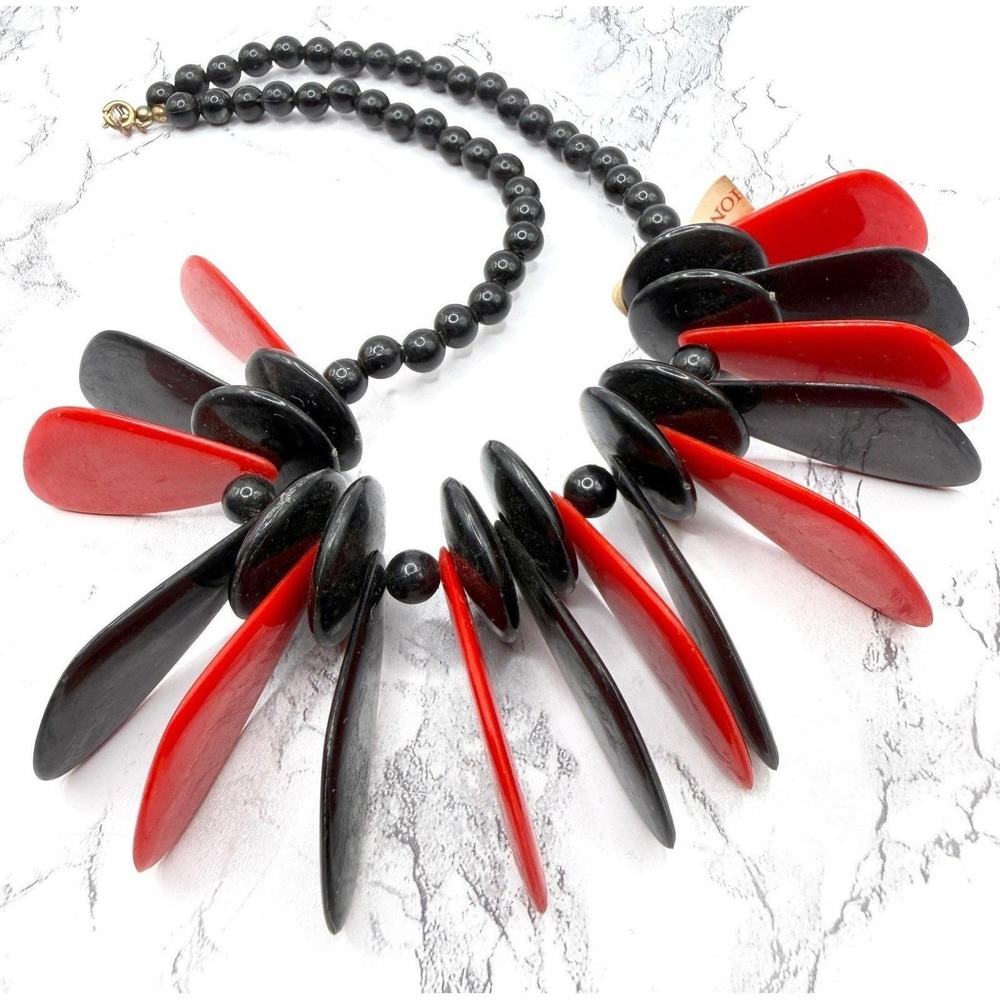 Vintage Red Black Lucite Disc Necklace Mod Statement Hong Kong 80s NWT